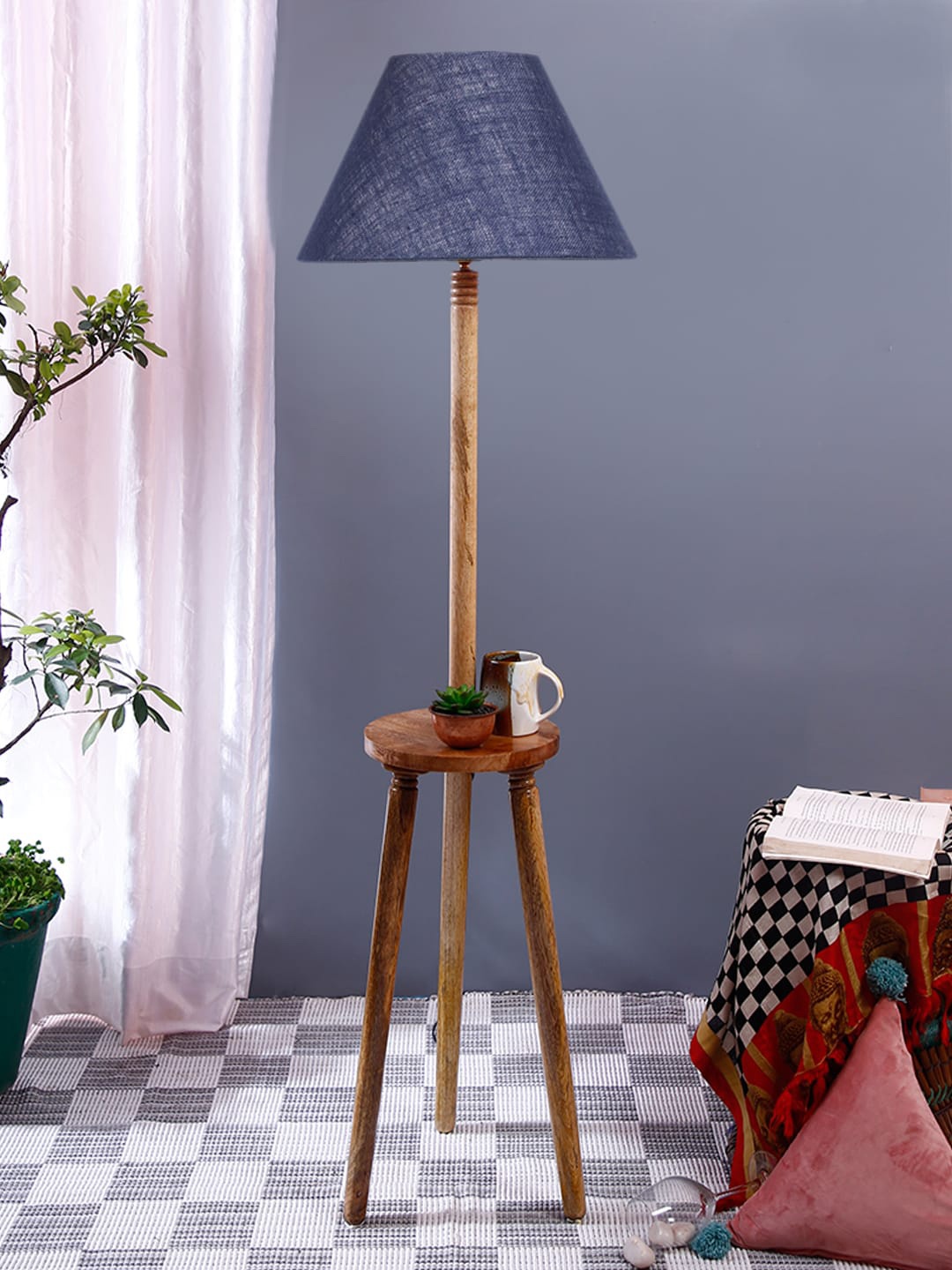 

Devansh Blue Jute Wooden Floor Lamp