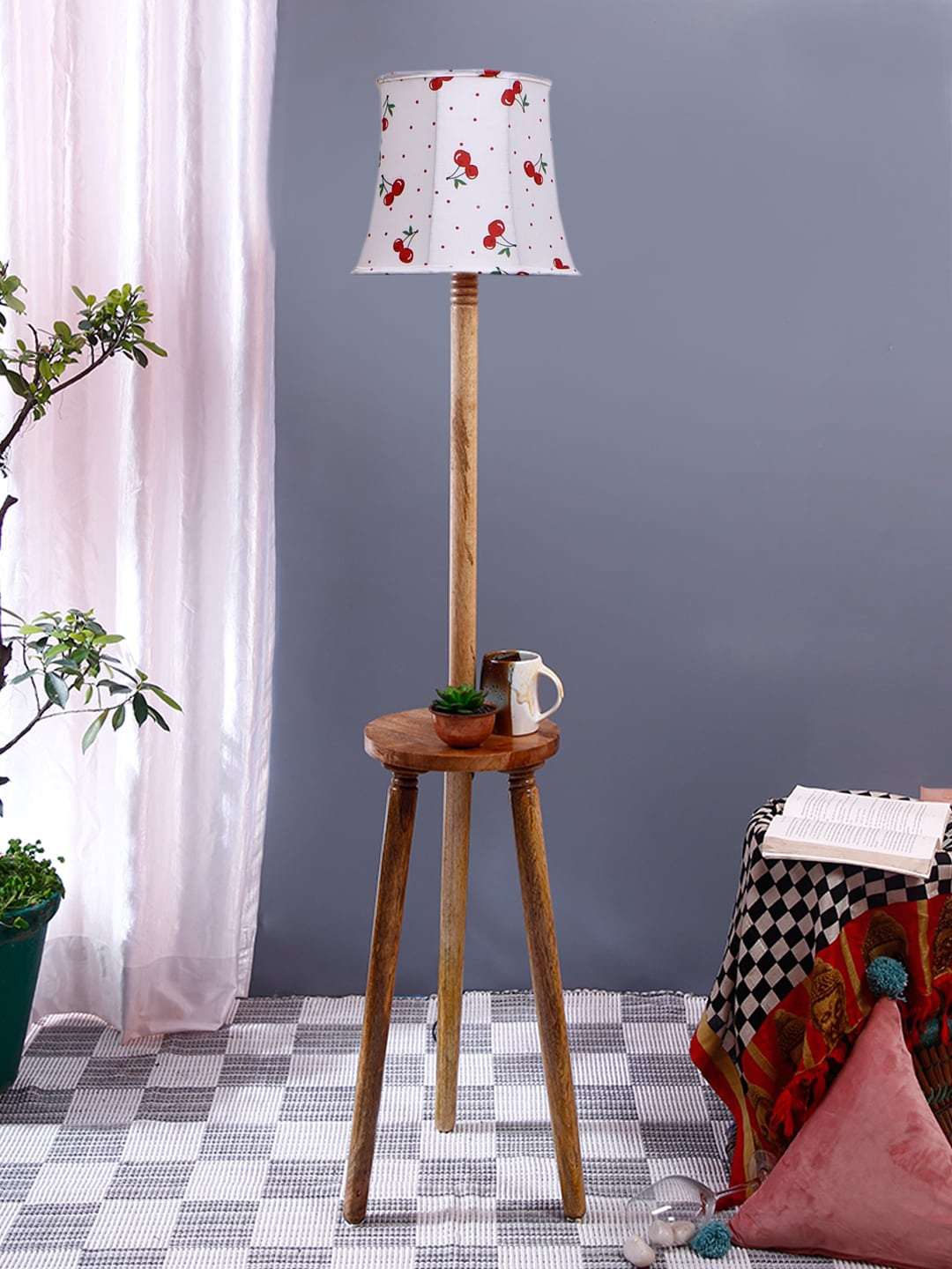 

Devansh Brown Soft Back Cotton Printed Wooden floor Lamp