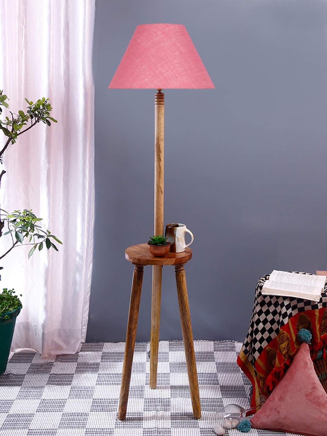 

Devansh Pink Wood Conical Floor Lamp