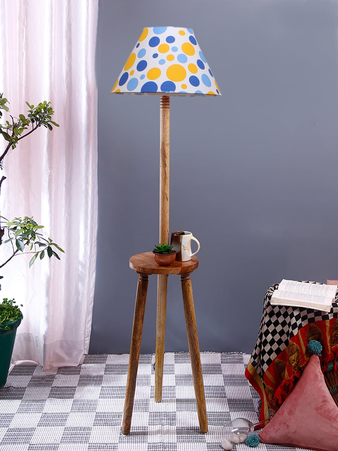 

Devansh White & Yellow Printed Cotton & Wooden Floor Lamp