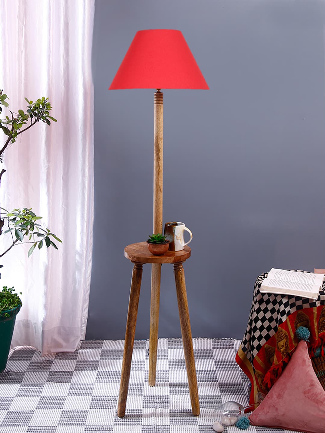 

Devansh Red Conical Wooden Floor Lamp