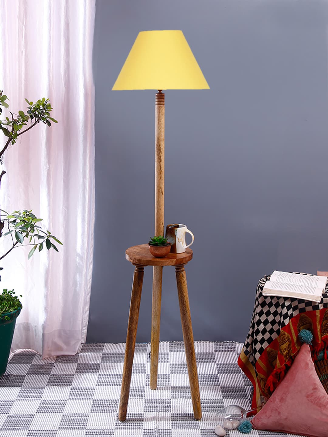 

Devansh Yellow & Brown Cotton Shade Floor Lamp