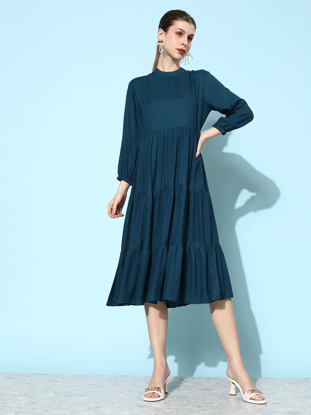 

ANVI Be Yourself Tiered Fit & Flare Midi Dress, Blue