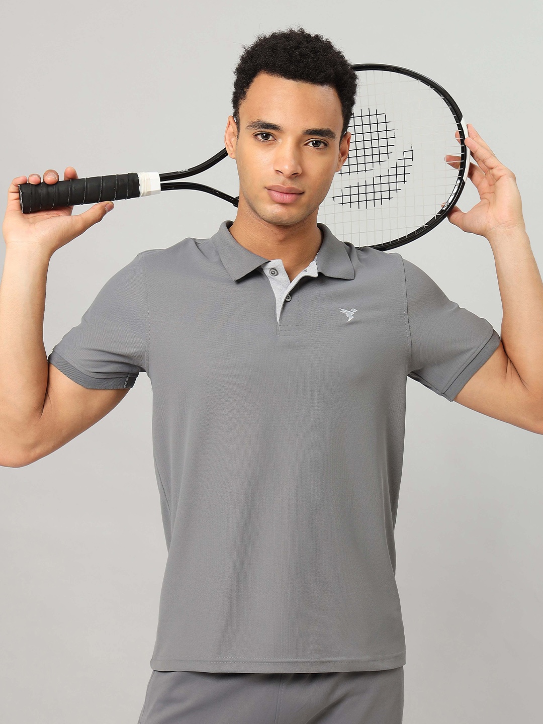 

Technosport Polo Collar Antimicrobial Slim Fit Sports T-shirt, Grey