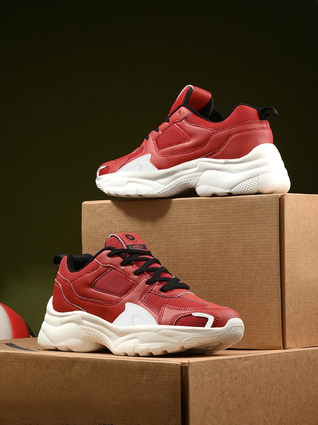 

HRX by Hrithik Roshan Women Red Textured Lace-Up Chunky Sneakers