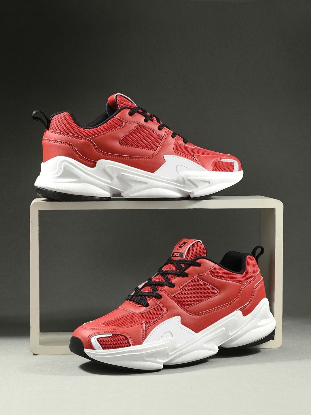 

HRX by Hrithik Roshan Men Red & White Textured Chunky Sneakers