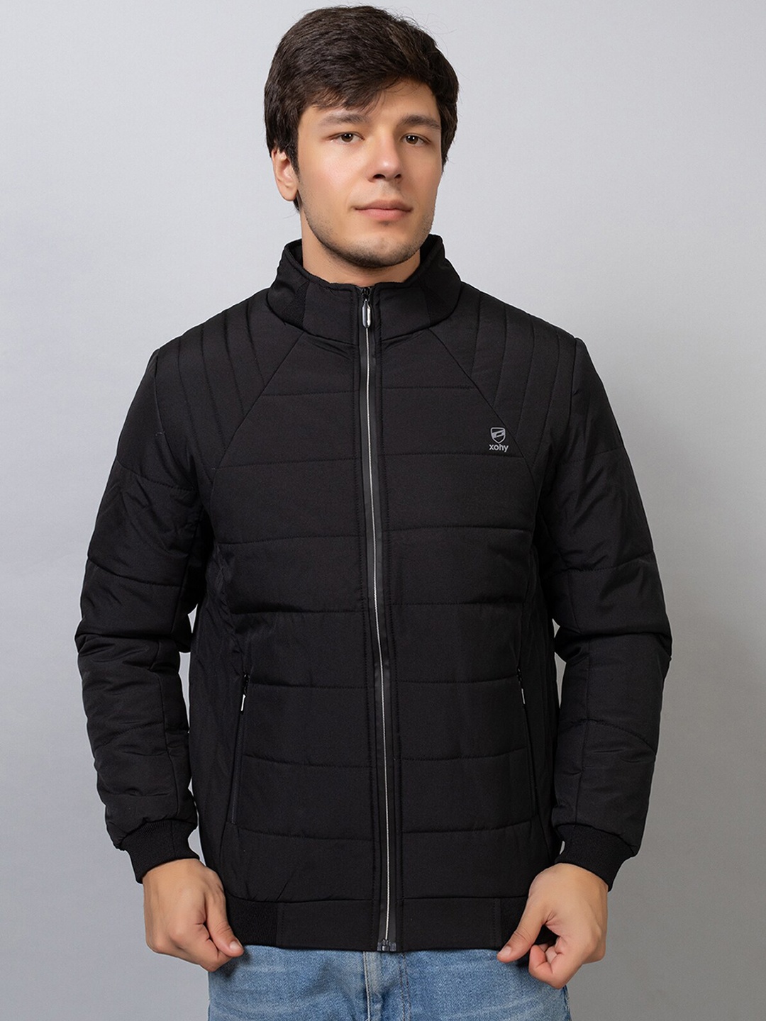 

Xohy Mock Collar Long Sleeves Lightweight Cotton Padded Jacket, Black