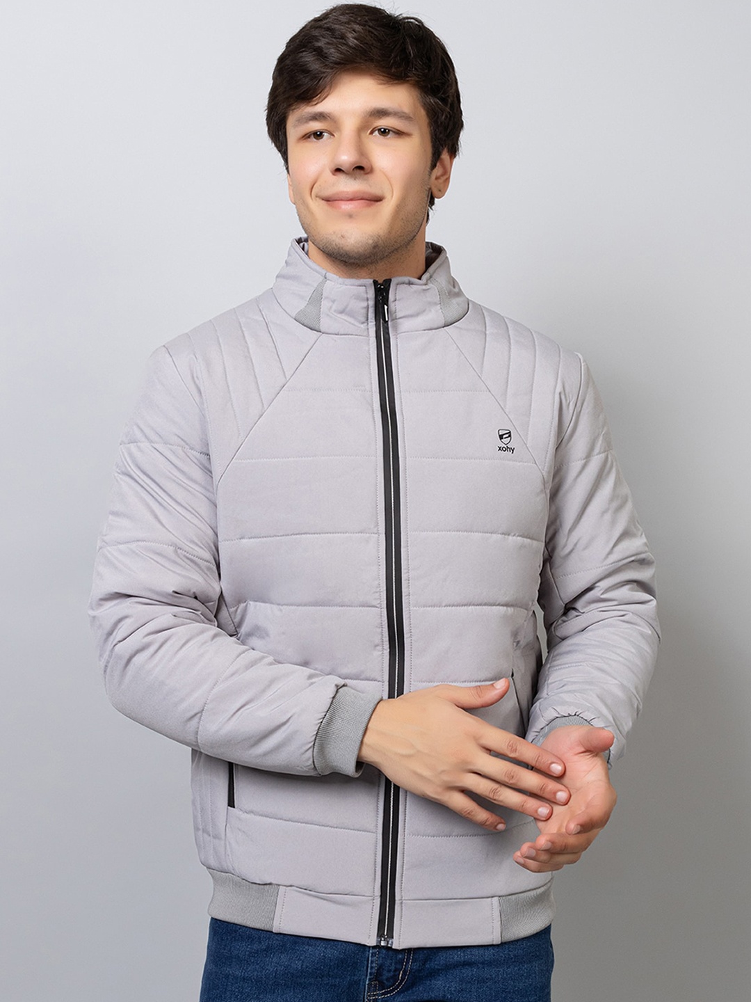 

Xohy Lightweight Cotton Bomber Jacket, Grey