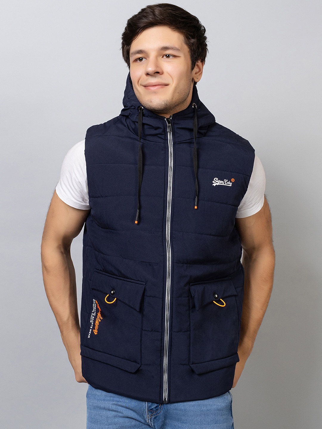 

Xohy Lightweight Sleeveless Hooded Cotton Puffer Jacket, Navy blue