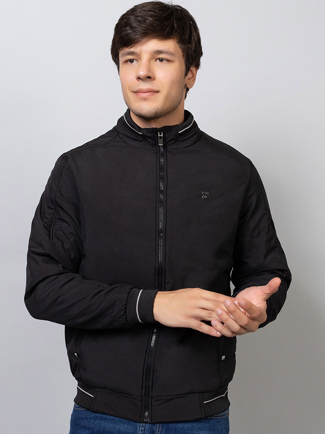 

Xohy Mock Collar Lightweight Cotton Bomber Jacket, Black