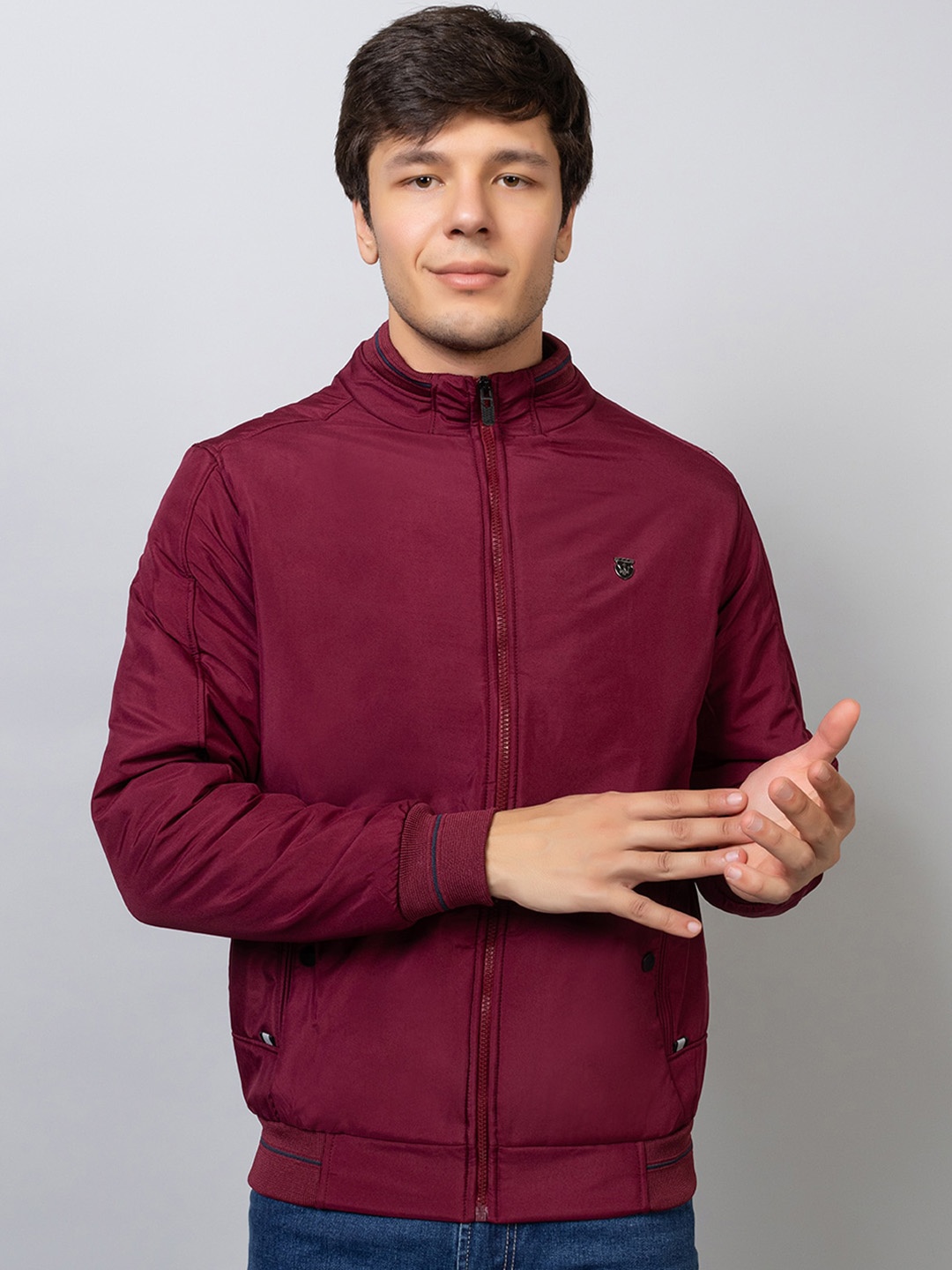 

Xohy Mock Collar Lightweight Cotton Bomber Jacket, Maroon