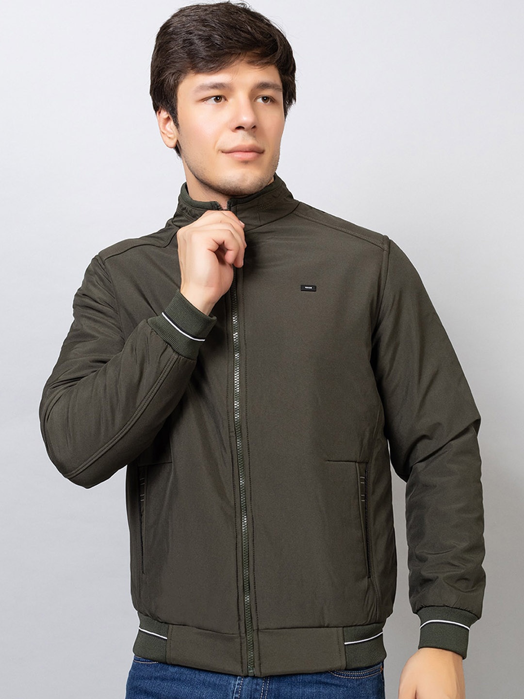 

Xohy Mock Collar Lightweight Cotton Bomber Jacket, Olive