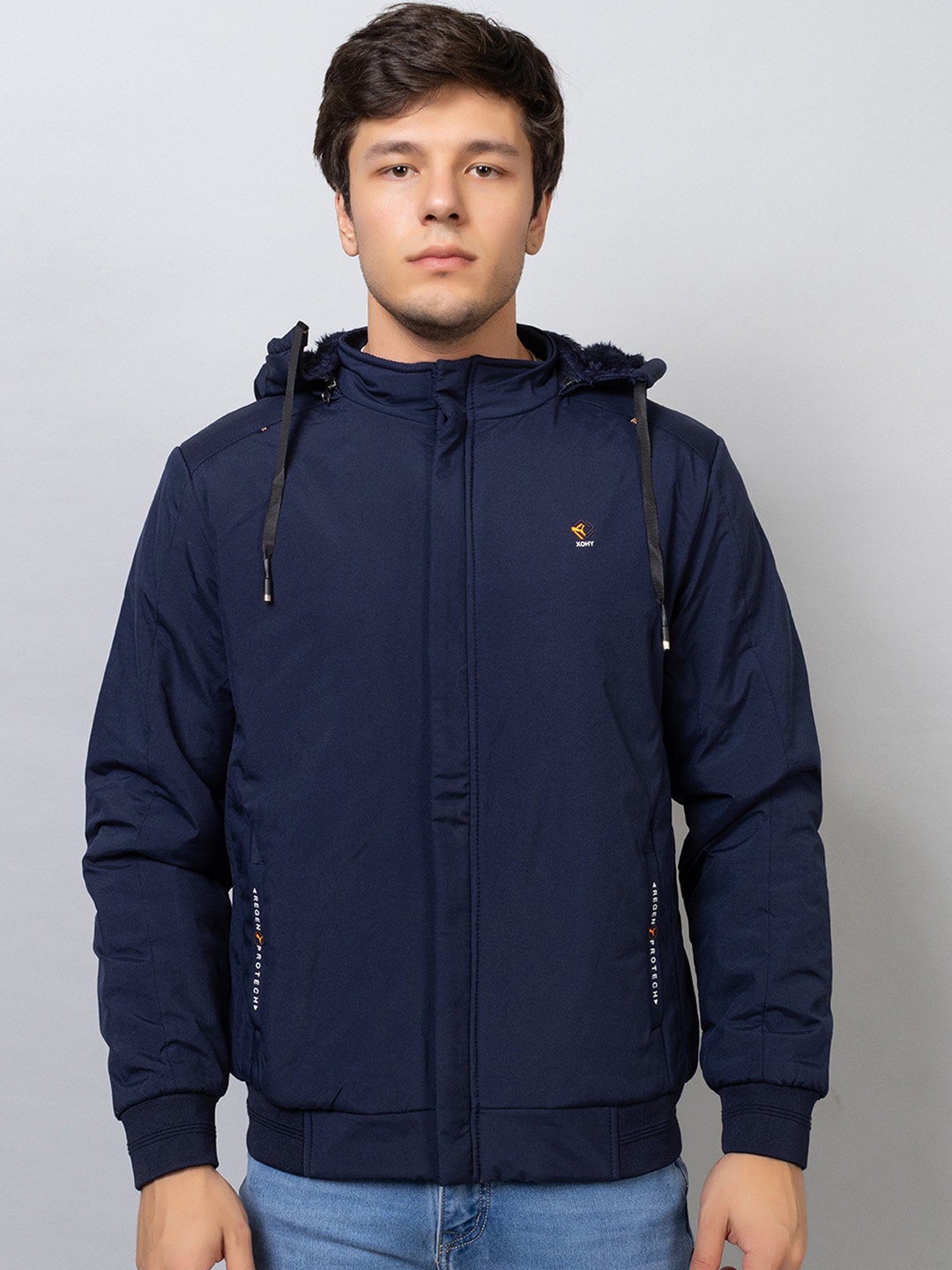 

Xohy Hooded Lightweight Cotton Bomber Jacket, Navy blue