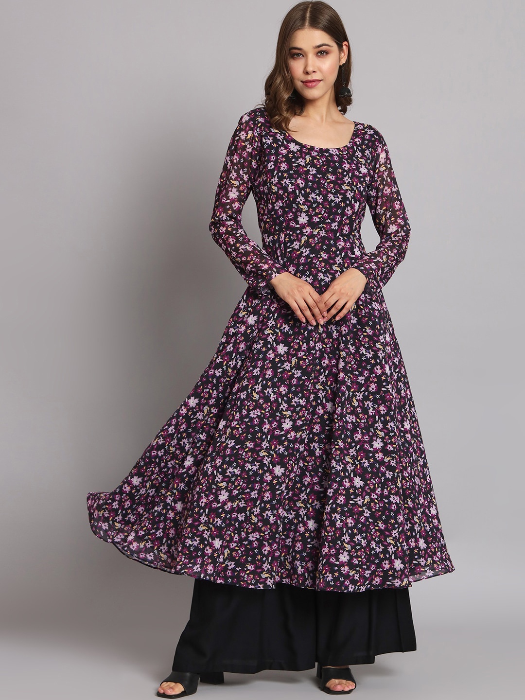 BLACK SCISSOR Floral Printed Georgette Anarkali Kurta, Purple
