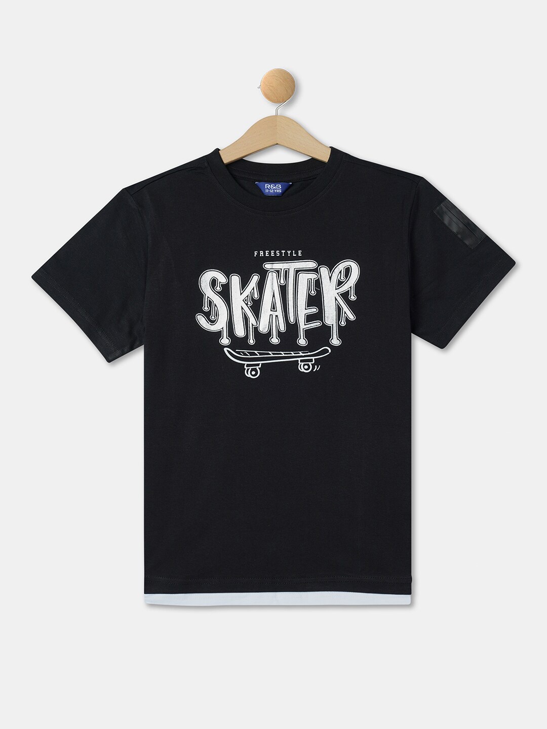 

R&B Boys Typography Printed Cotton Relaxed Fit T-shirt, Black