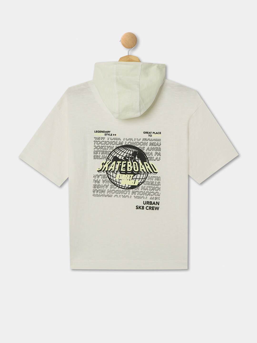 

R&B Boys Typography Printed Hooded Cotton T-shirt, White