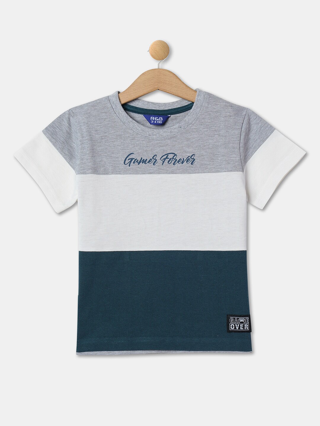 

R&B Boys Striped Cotton T-shirt, Grey
