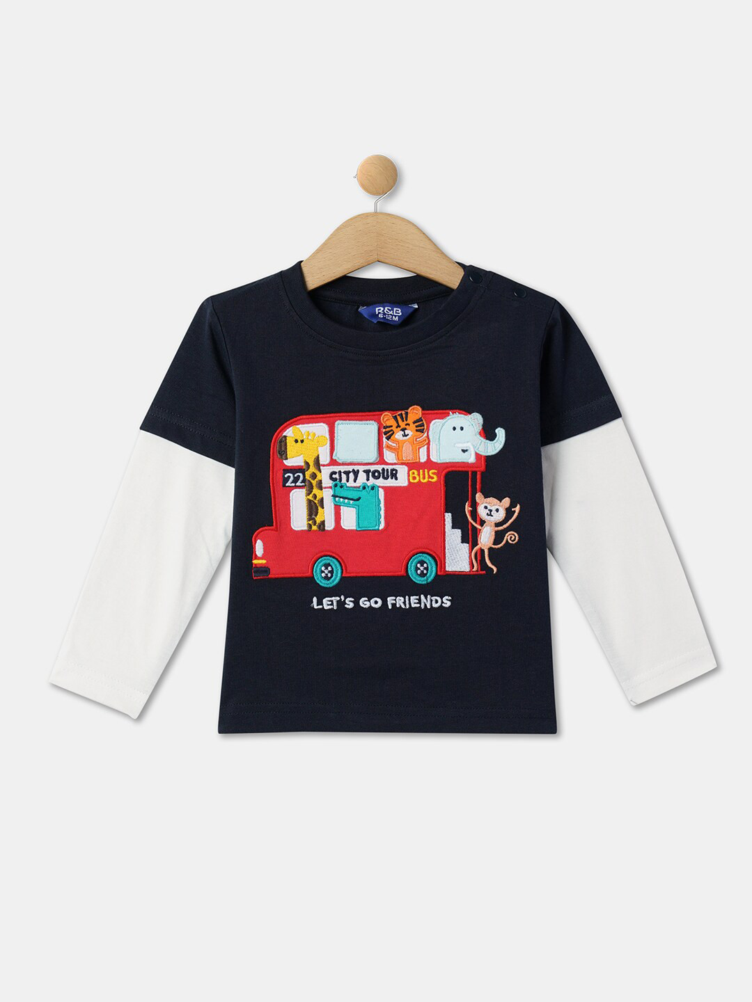 

R&B Boys Graphic Printed Cotton Long Sleeves Relaxed Fit T-shirt, Blue