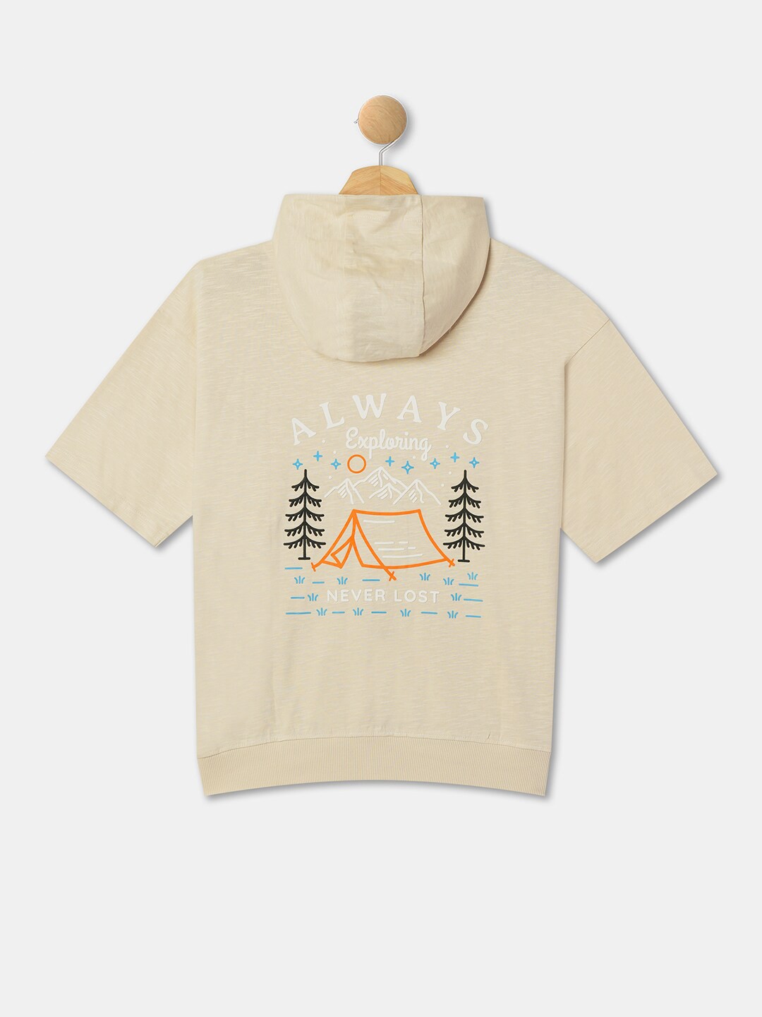 

R&B Boys Graphic Printed Hooded Cotton T-shirt, Beige