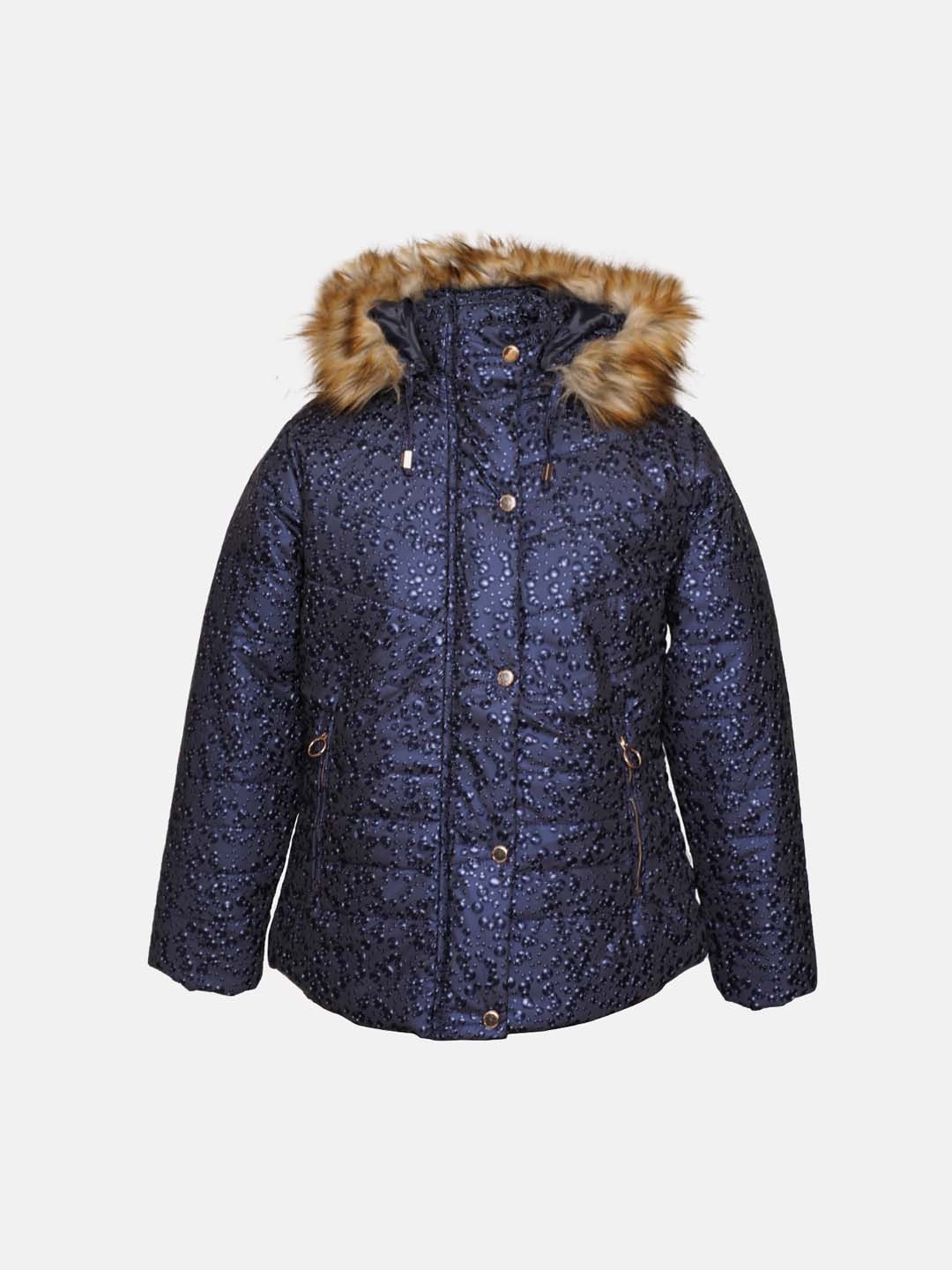 

CHKOKKO Girls Printed Hooded Parka Jacket, Blue