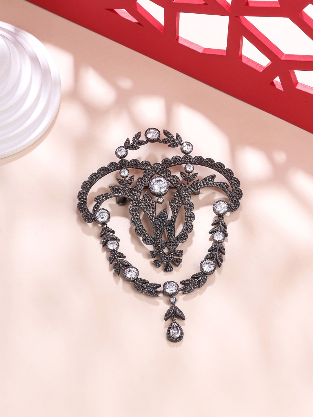 

COSA NOSTRAA Men Stone-Studded Ethnic Brooch, Silver
