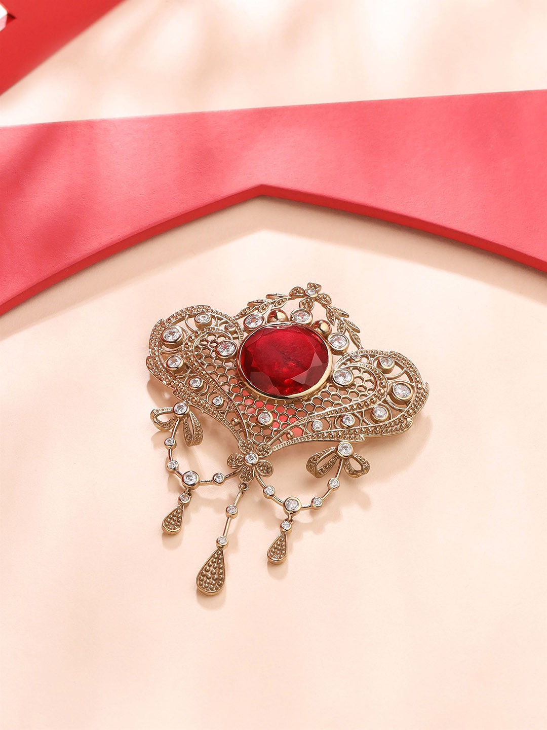 

COSA NOSTRAA Men Statement Artificial Stones and Beads Studded Marvel Brooch, Gold