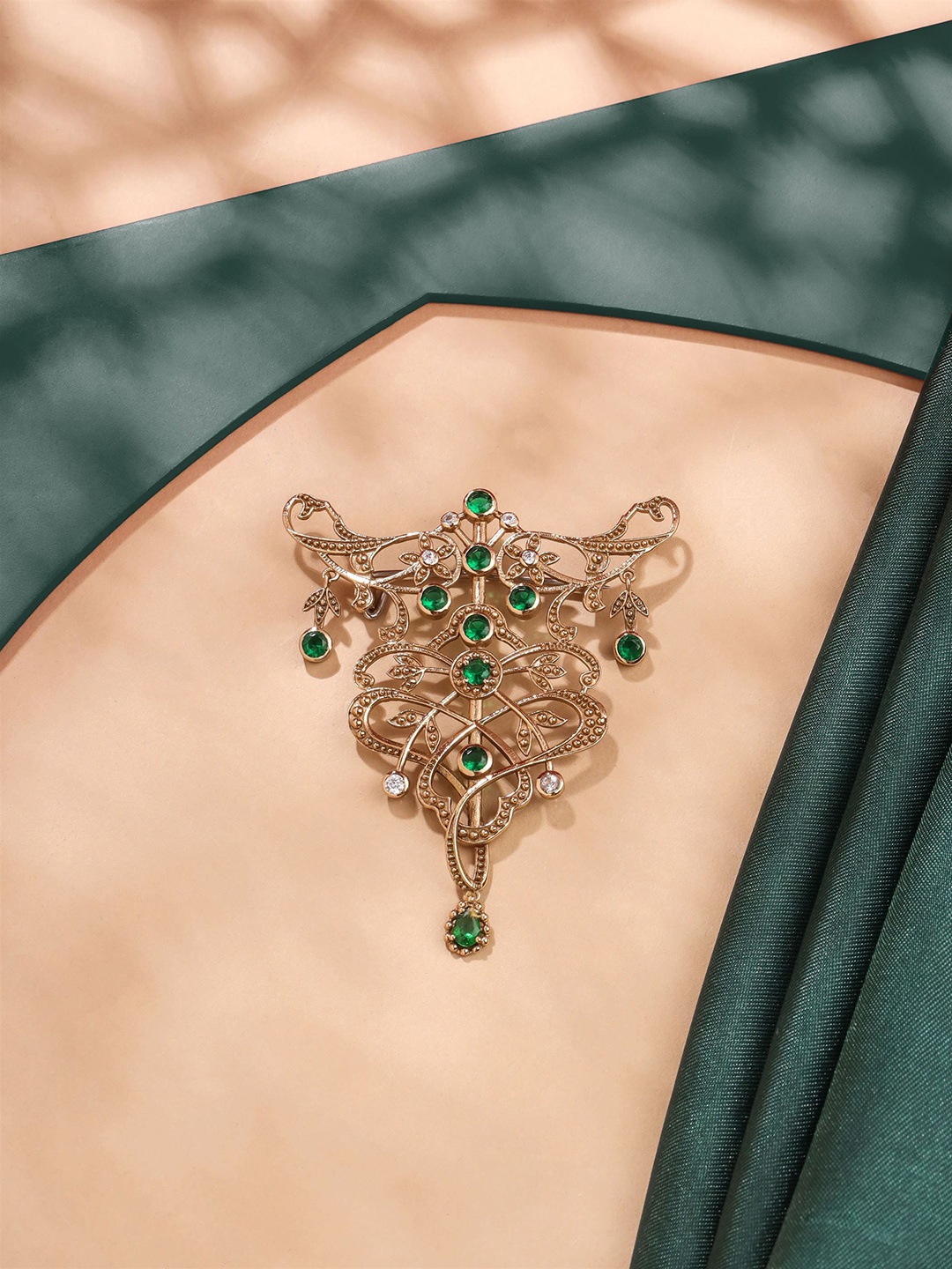 

COSA NOSTRAA Artificial Stones and Beads Studded Mystic Magic Brooch, Gold
