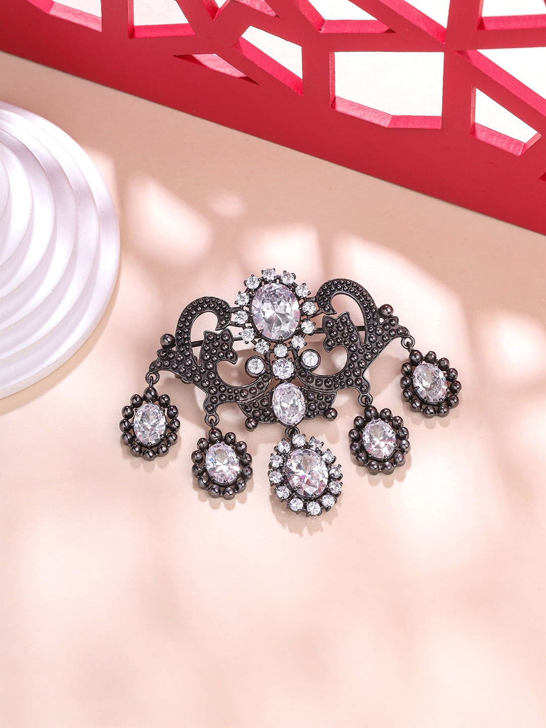 

COSA NOSTRAA Stone-Studded & Beaded Magnificent Brooch, Metallic