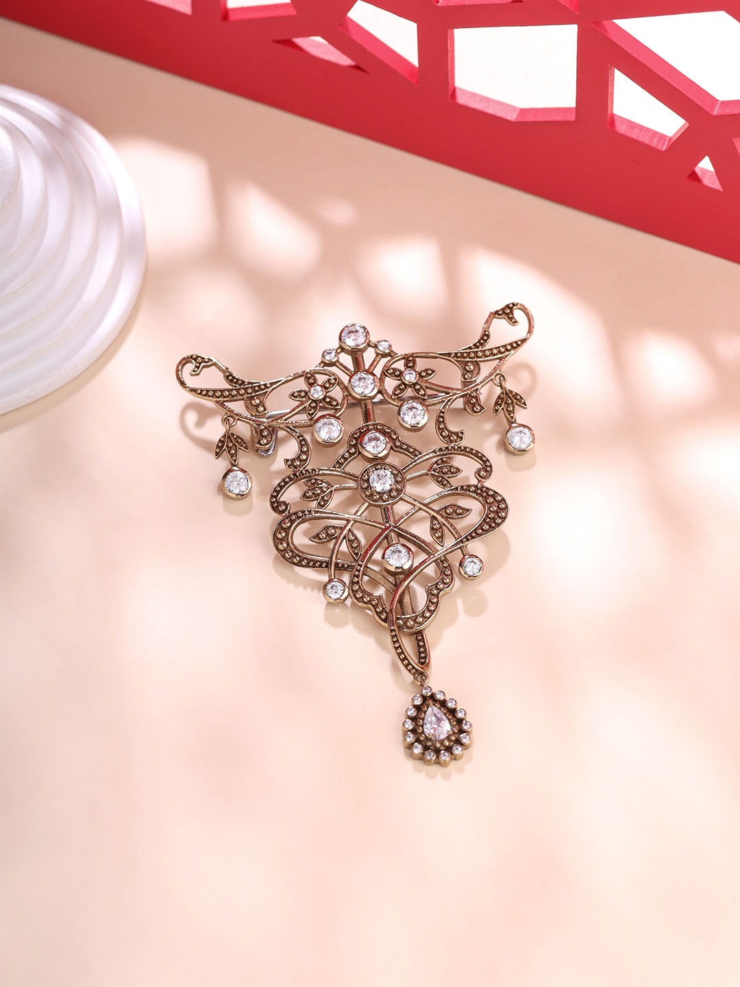 

COSA NOSTRAA Stones Studded Mystic Magic Brooch, Metallic