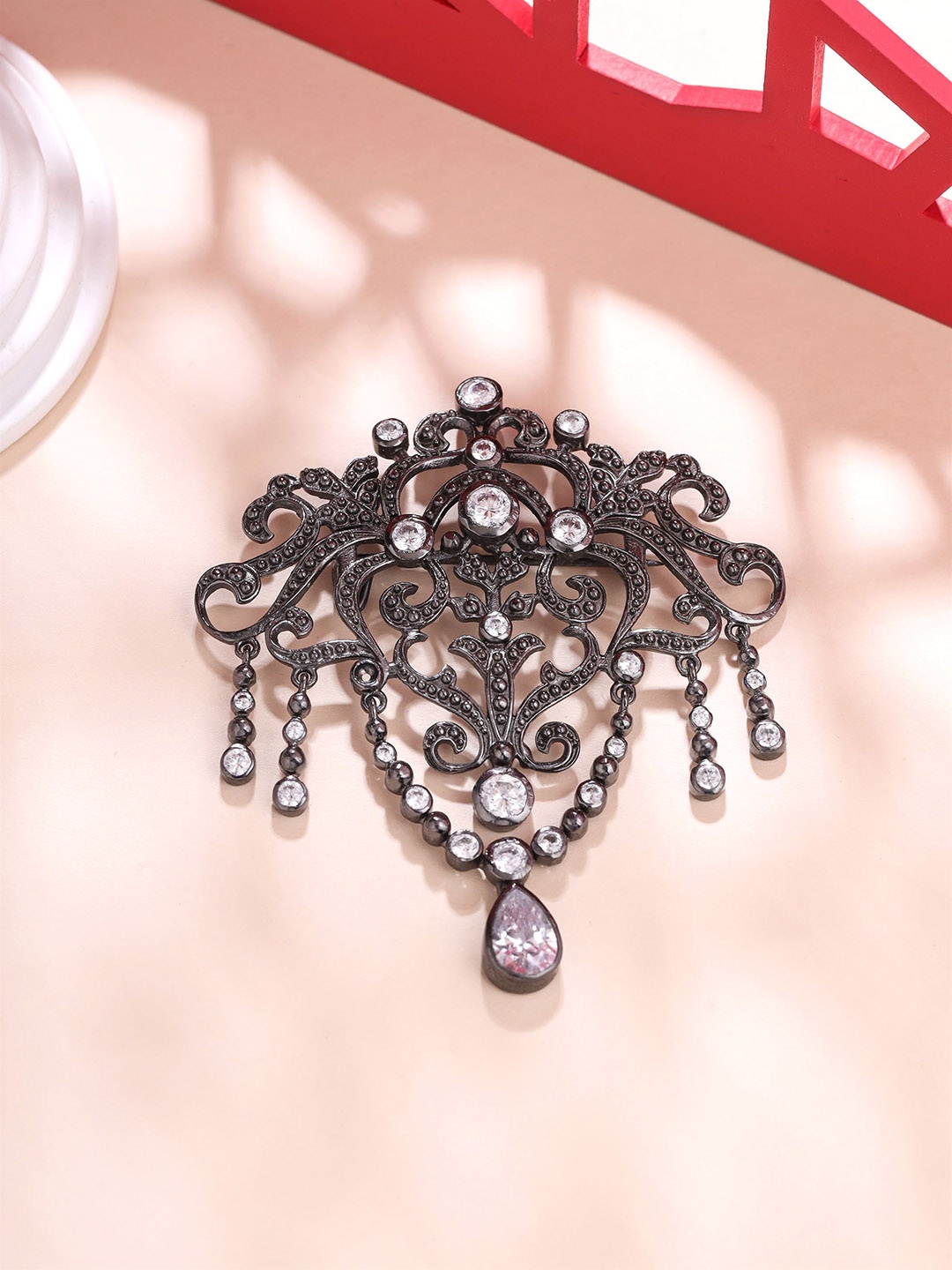 

COSA NOSTRAA Men Statement Artificial Stones and Beads Studded Glitz Brooch, Silver