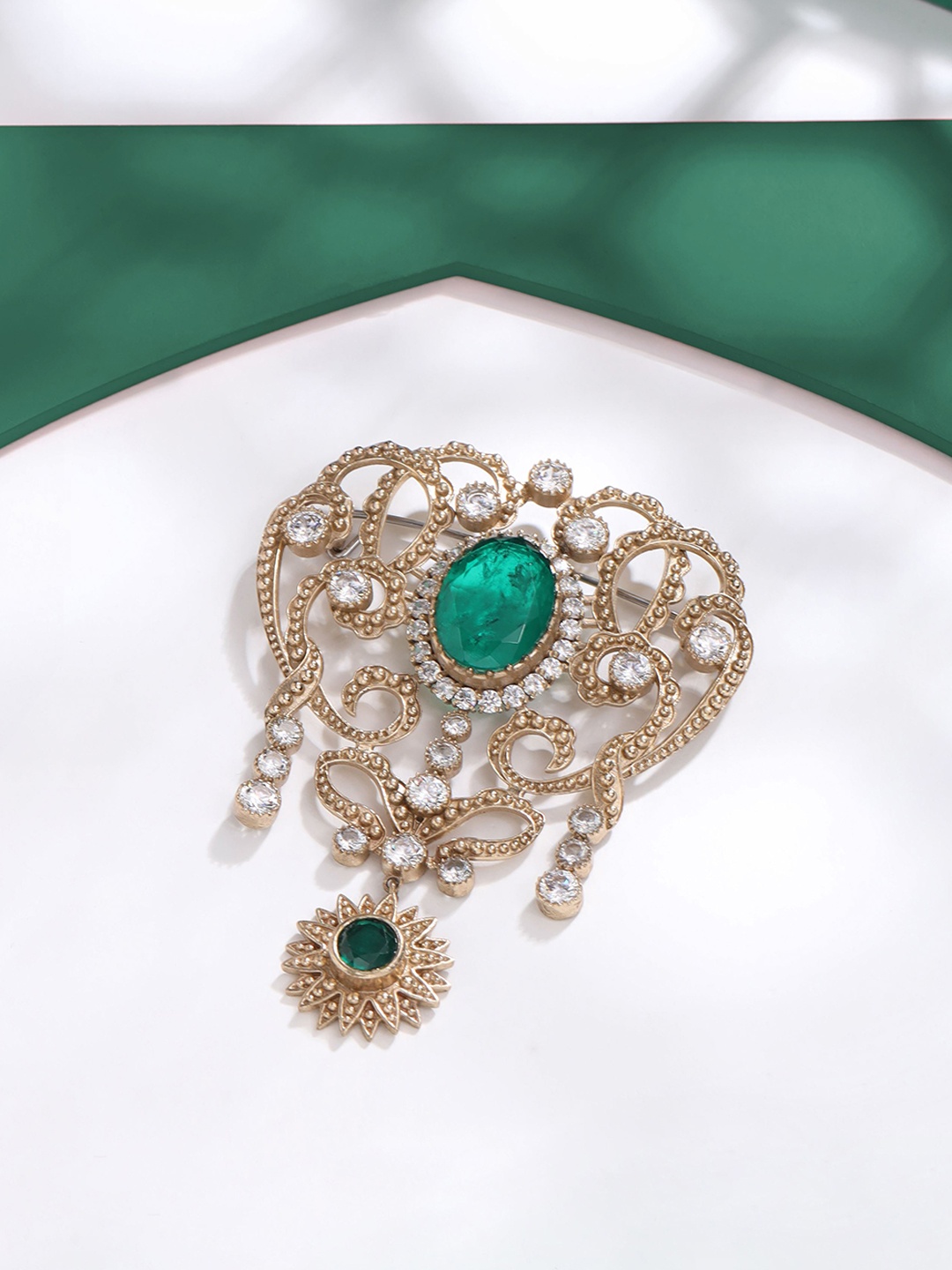 

COSA NOSTRAA Men Brass Stones-Studded Floral-Charm Brooch, Gold