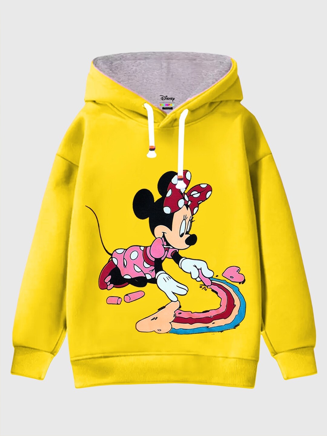 

KUCHIPOO Girls Minnie Mouse Printed Hooded Fleece Sweatshirt, Yellow