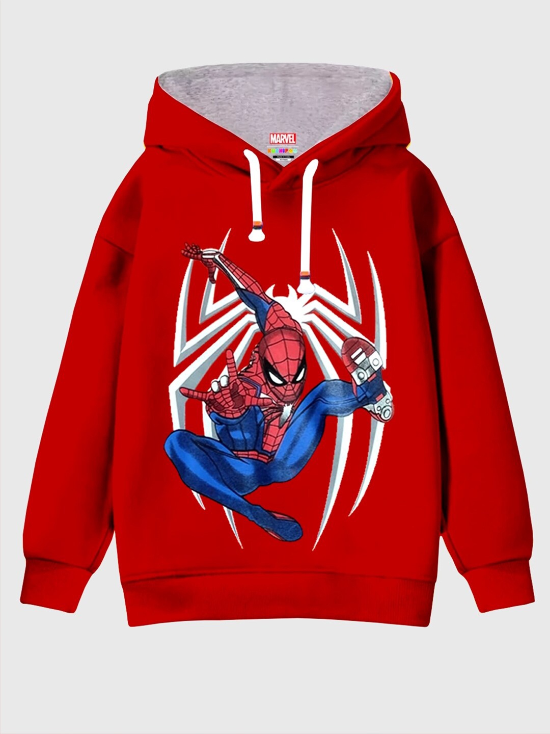 

KUCHIPOO Boys Spider-Man Printed Hooded Fleece Sweatshirt, Red