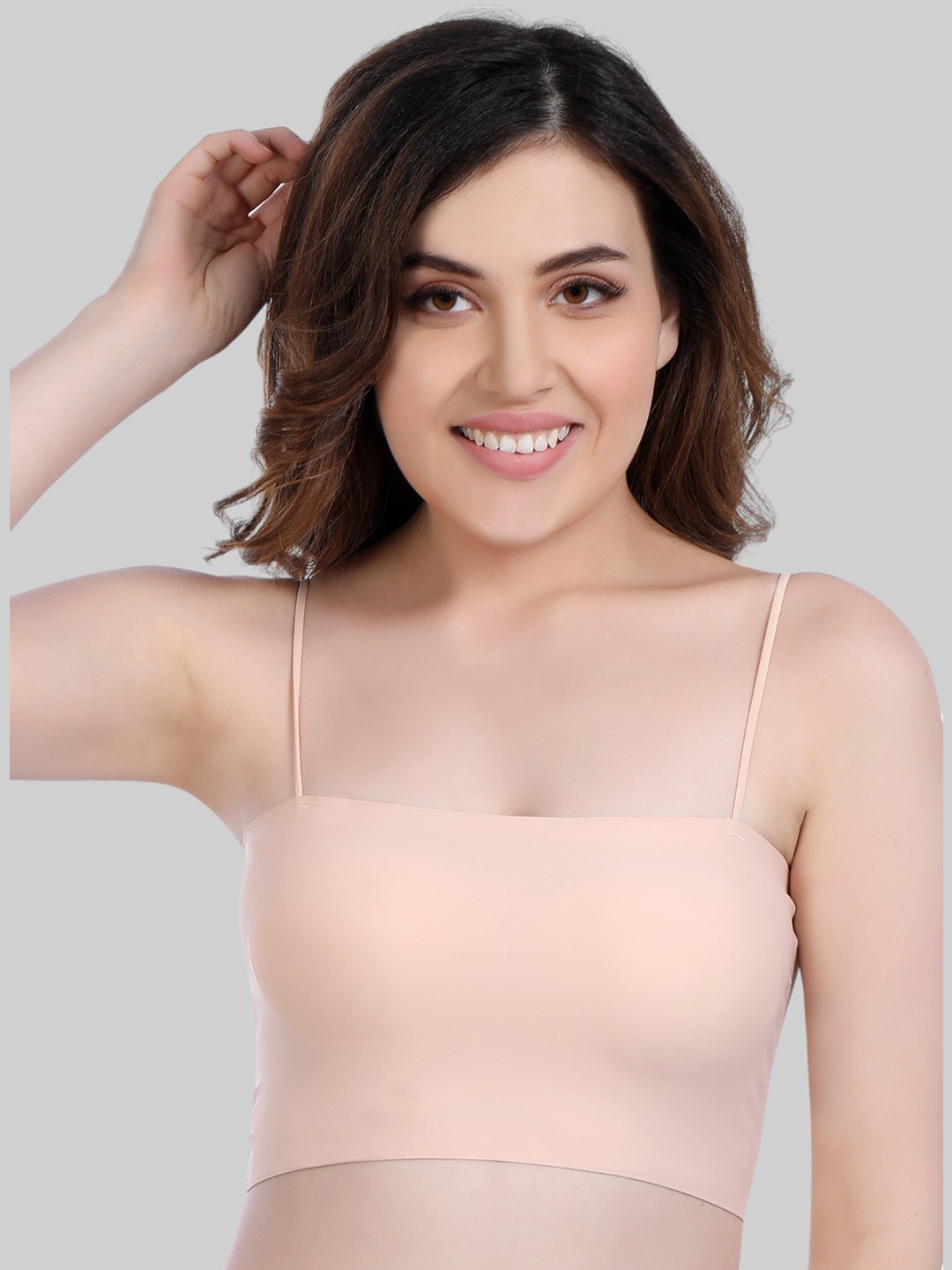 

PLUMBURY Full Coverage Removable Padding Bandeau Tube Bra With All Day Comfort, Beige