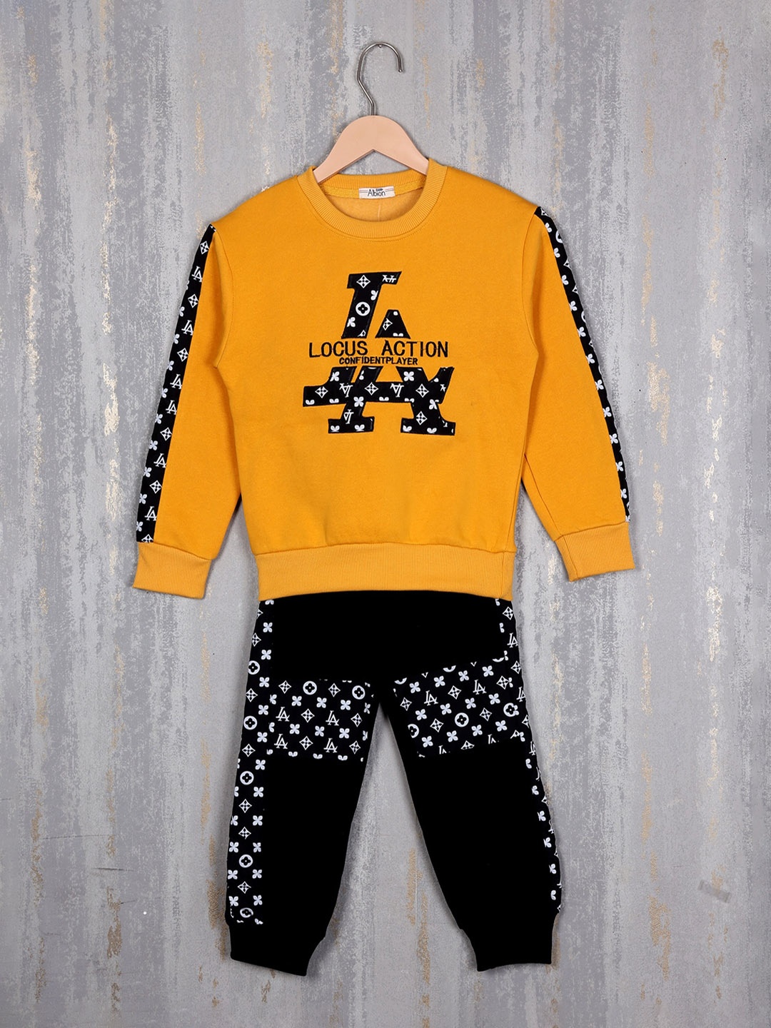 

Steele Boys Printed Track Suit, Mustard