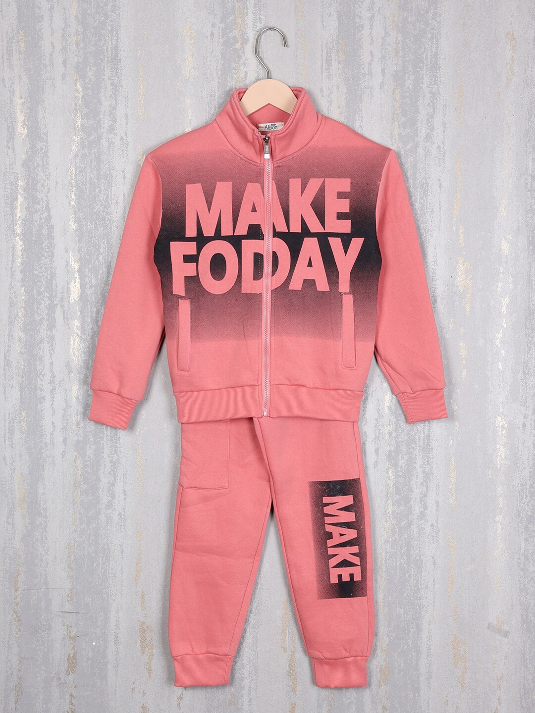 

Albion Boys Typography Printed Pure Cotton Tracksuit, Peach