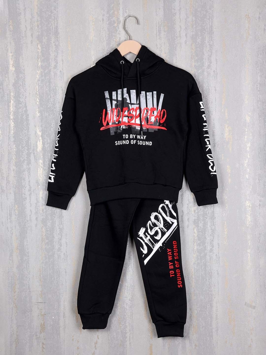 

Albion Boys Typography Printed Cotton Tracksuit, Black