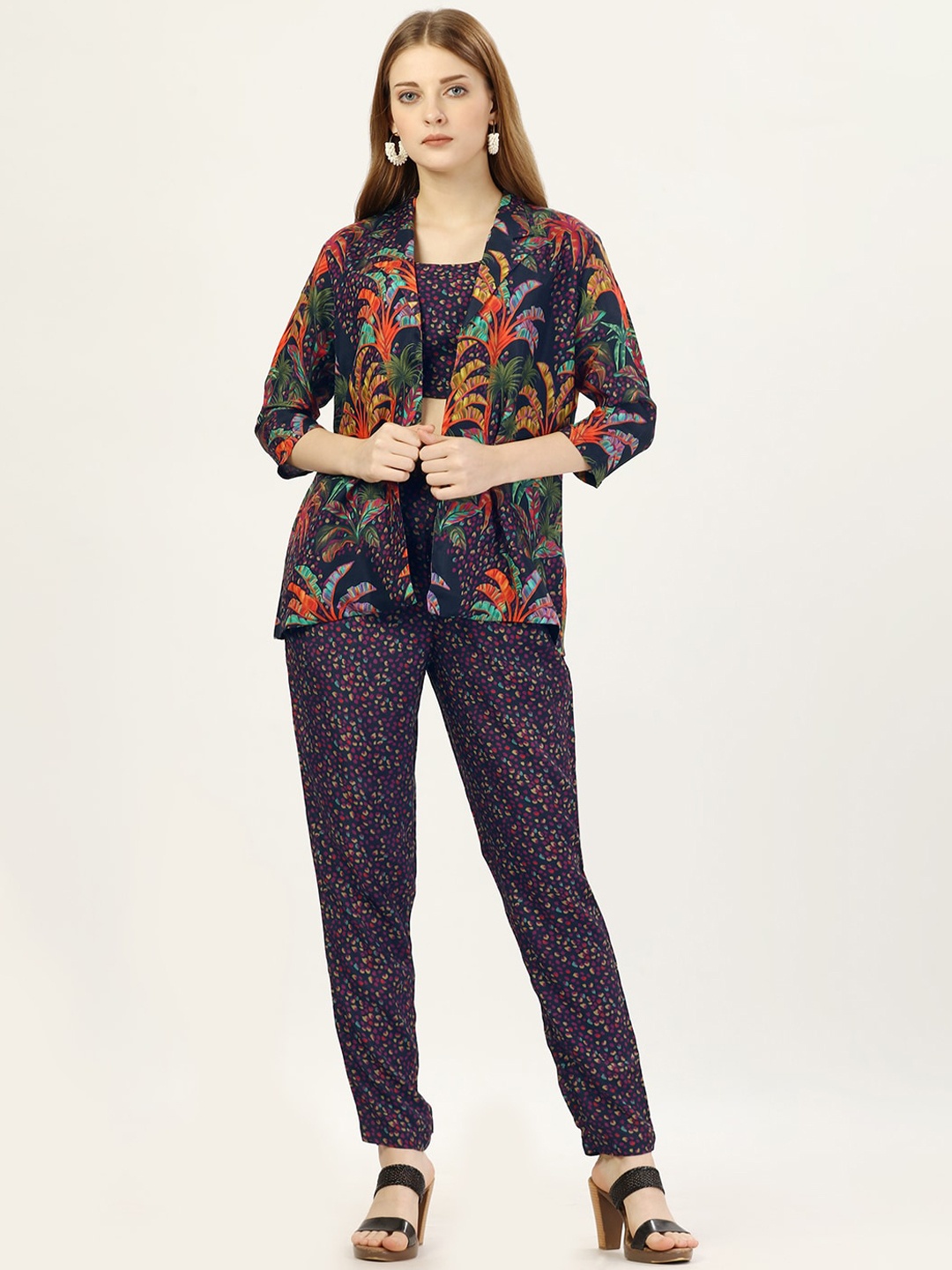 

OCTICS Printed Top & Trousers With Jacket, Blue