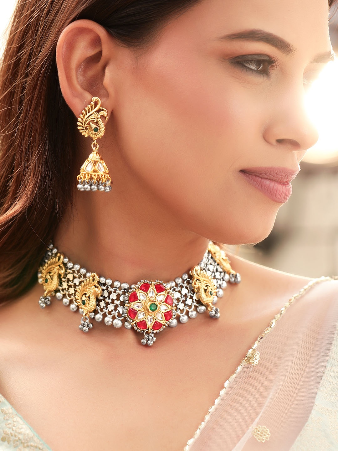 

Rubans Silver-Plated Stones-Studded & Beaded Jewellery Set