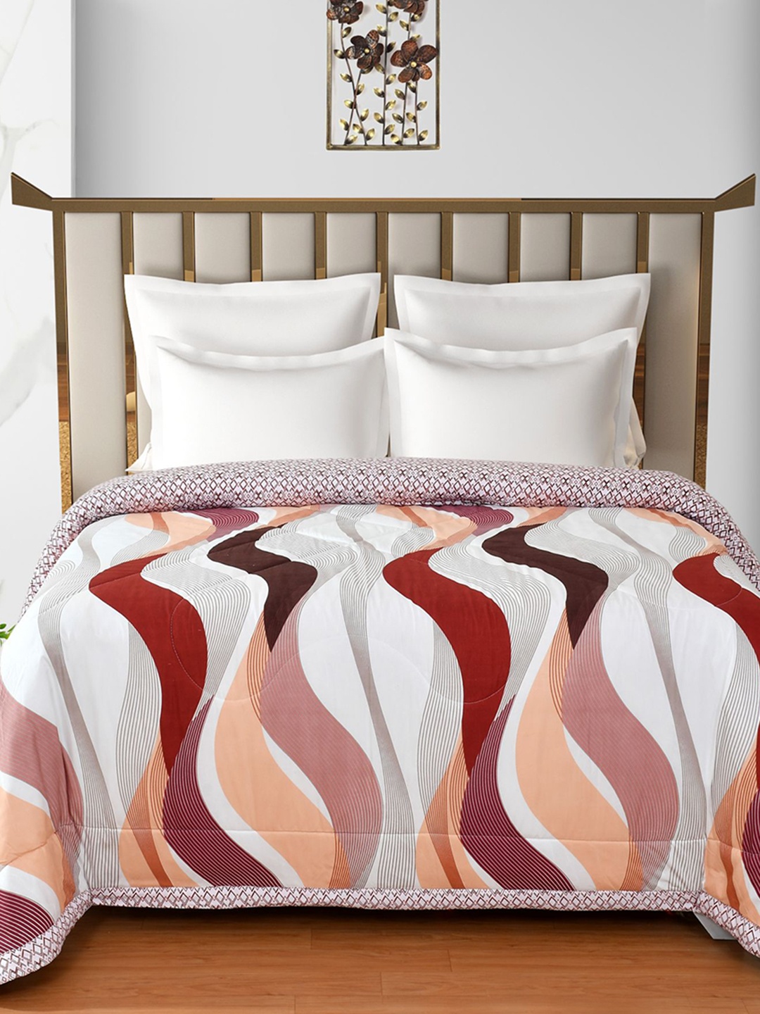 Florida White & Pink Microfiber AC Room Double Bed Comforter