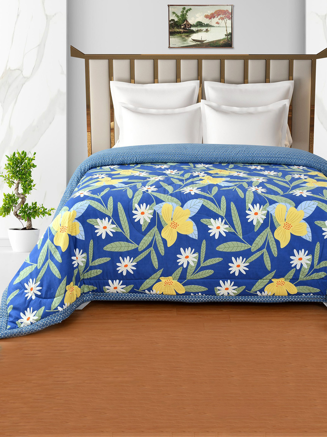 

Florida Blue & Yellow Floral Microfiber AC Room Double Bed Comforter