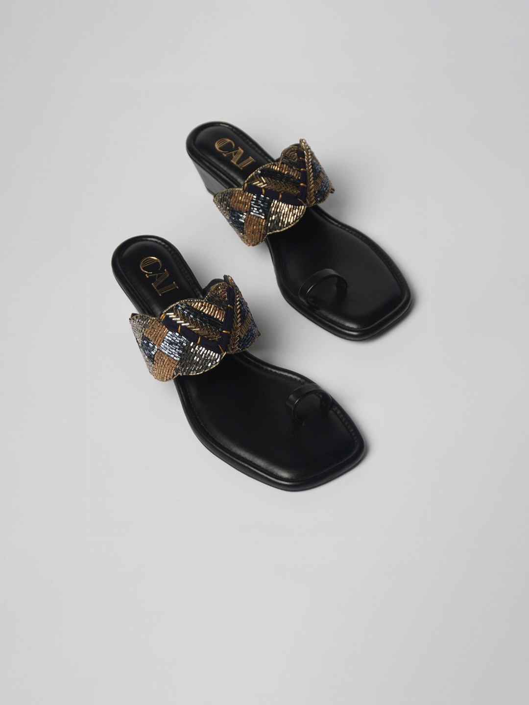 

CAI Ethnic Embellished Wedges, Black