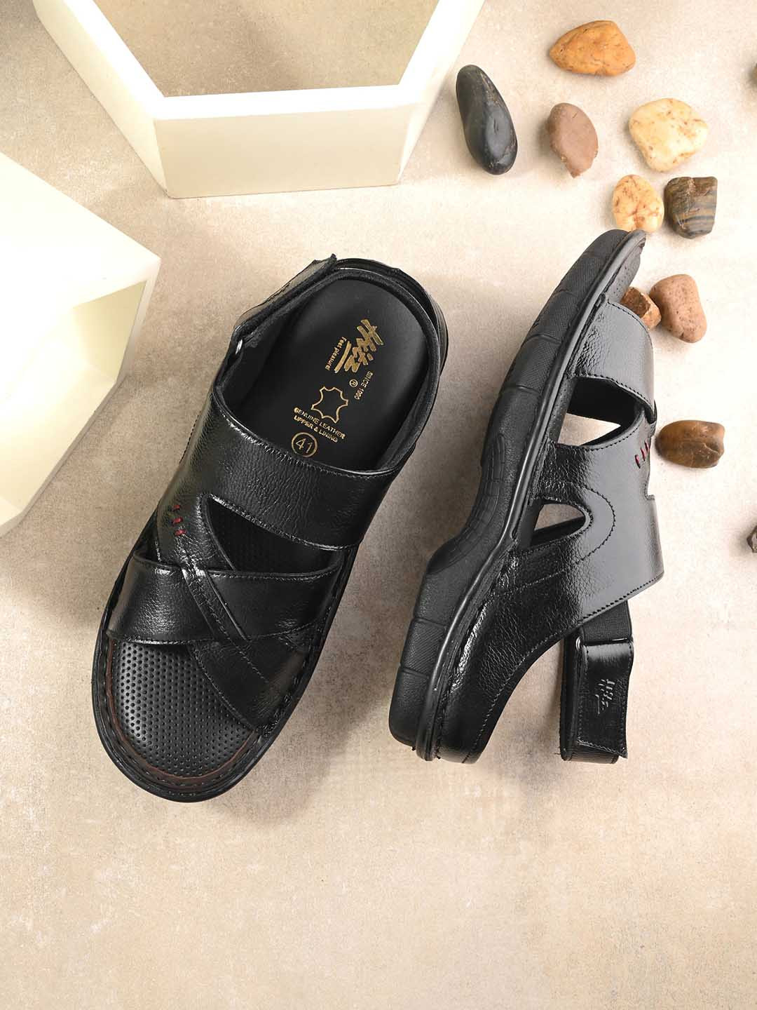 

Hitz Men Black Leather Comfort Sandals