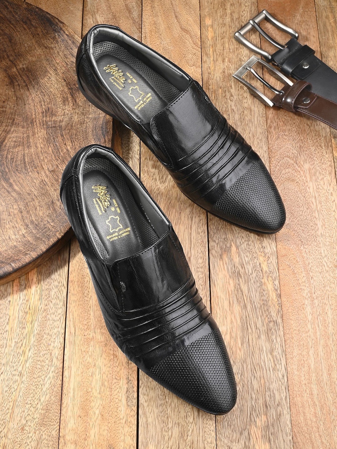 

Hitz Men Textured Leather Formal Slip-On Shoes, Black