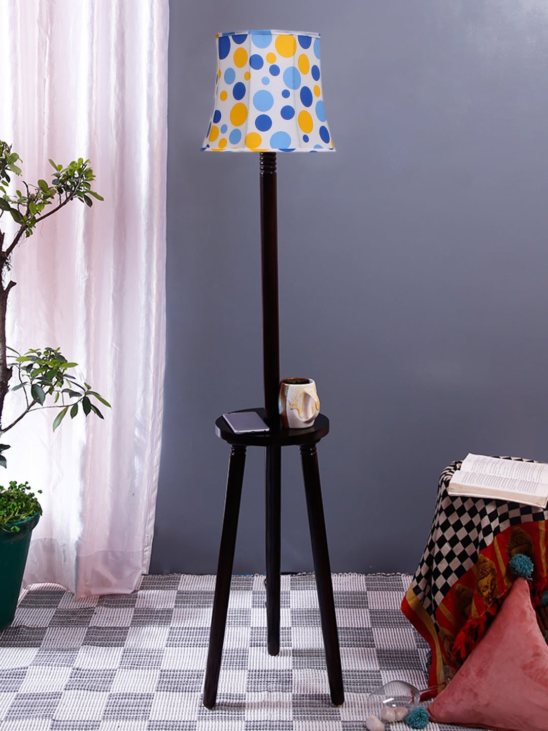

Devansh Black Soft Back Cotton Printed Wooden Floor Lamp