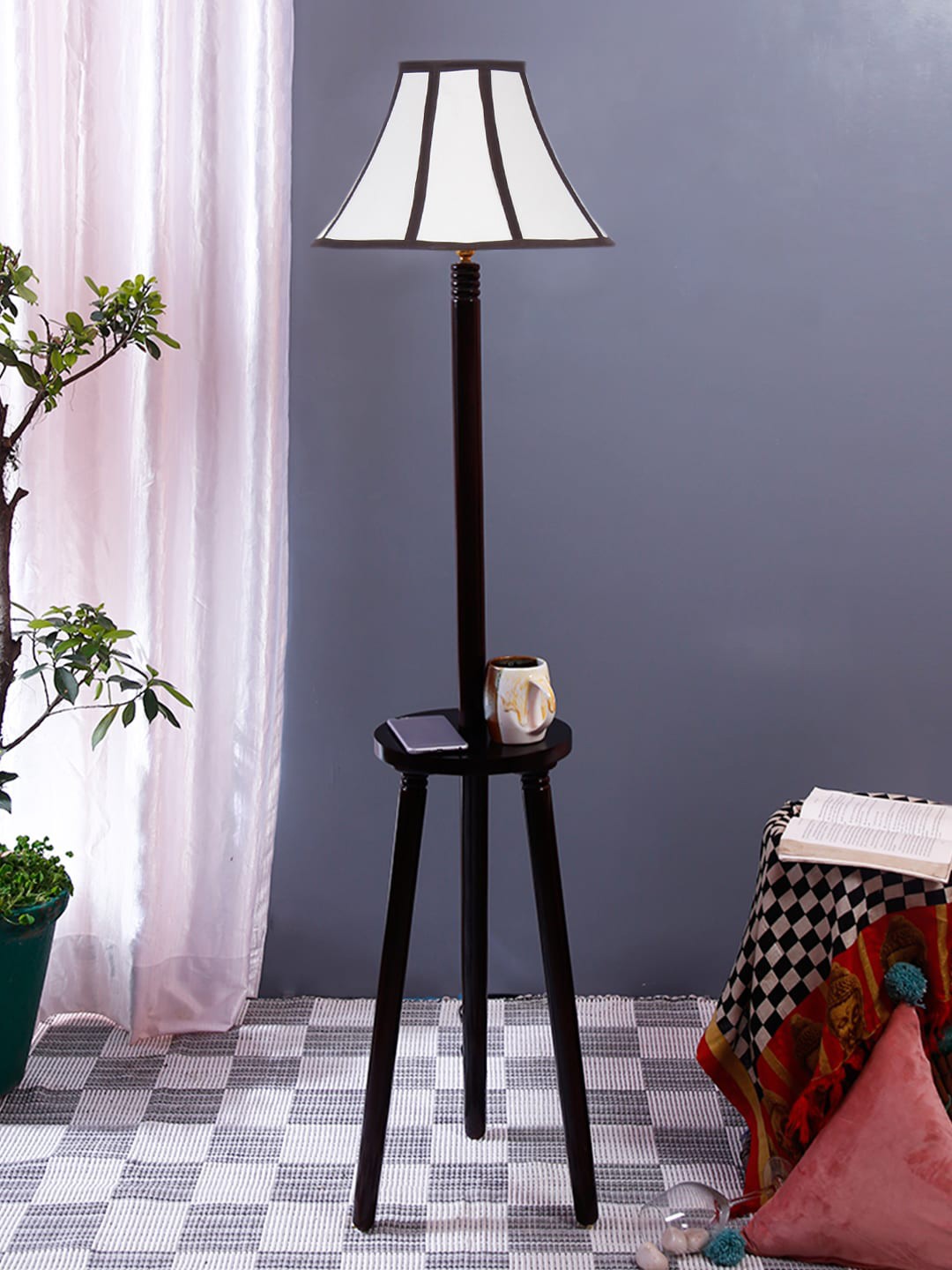 

Devansh White & Black Cotton Wooden Floor Lamp