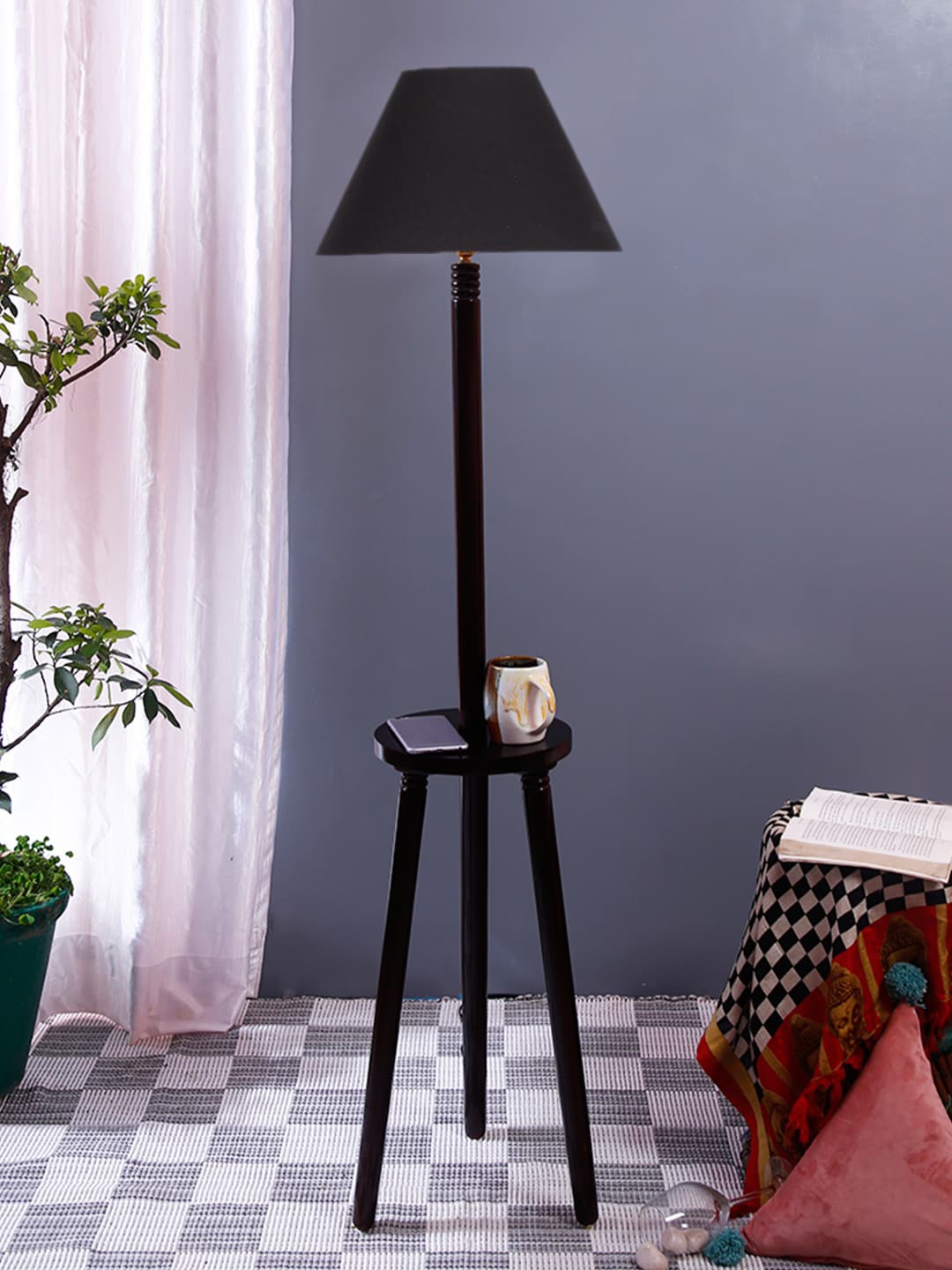 

Devansh Black Cotton Conical Wooden Floor Lamp