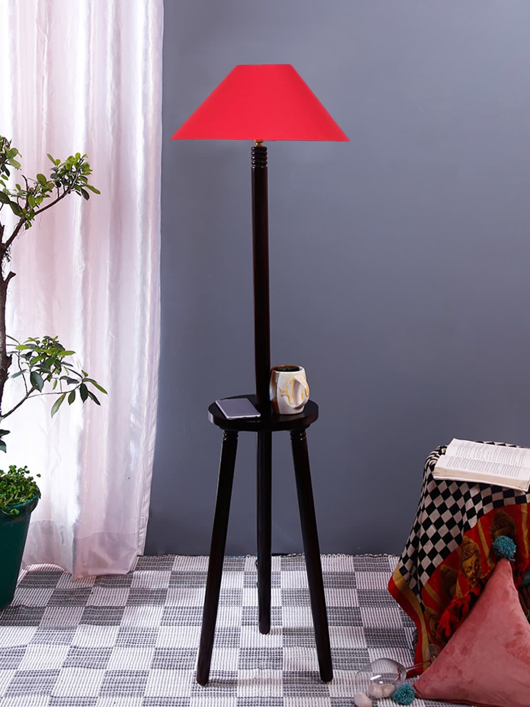 

Devansh Red & Black Cotton Coolie Wooden Floor Lamp