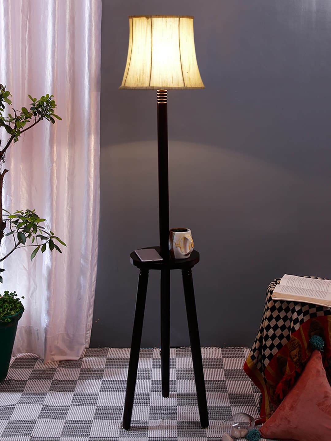 

Devansh White Cotton & Wooden Floor Lamp