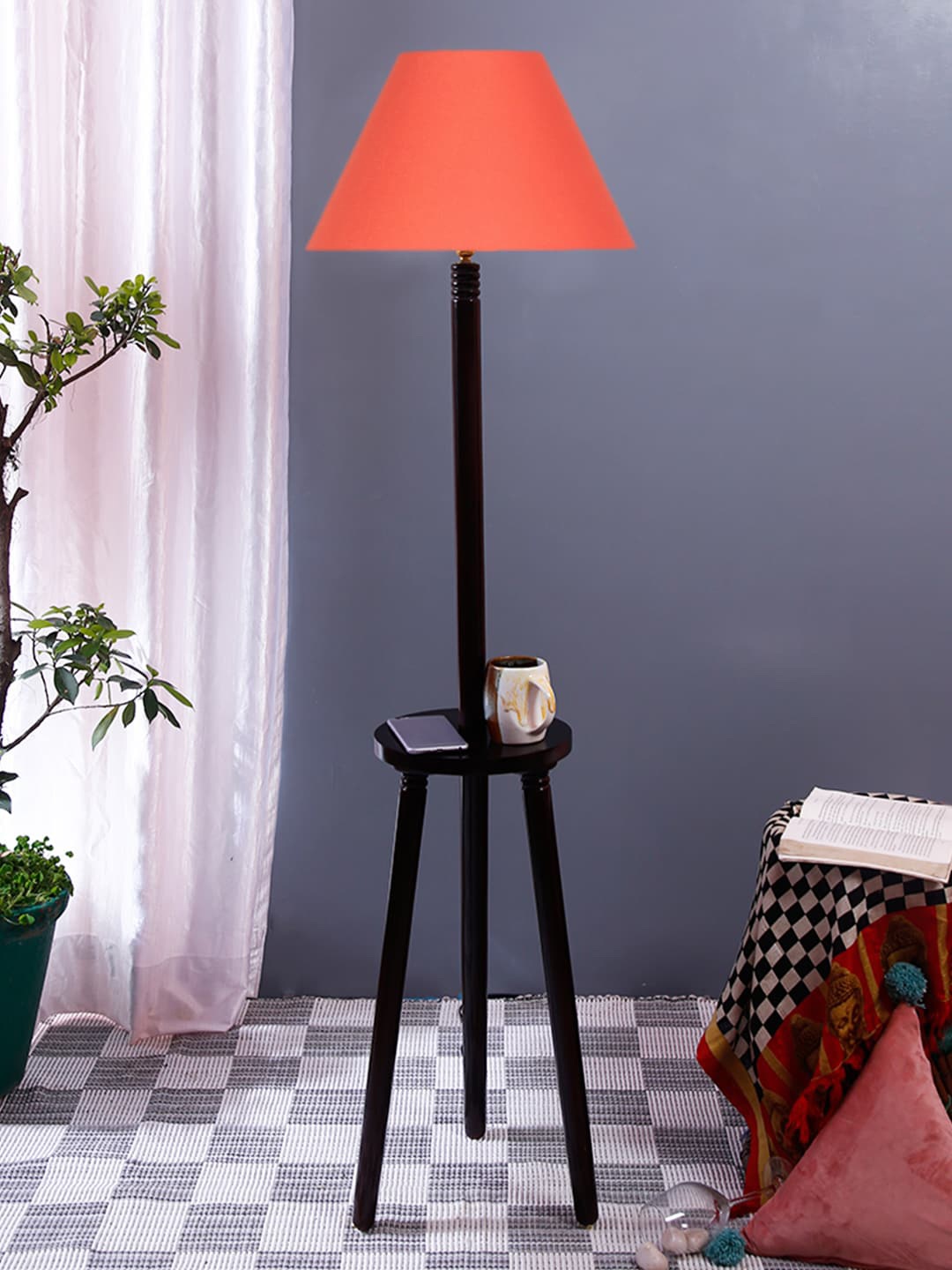 

Devansh Orange Conical Wooden Floor Lamp